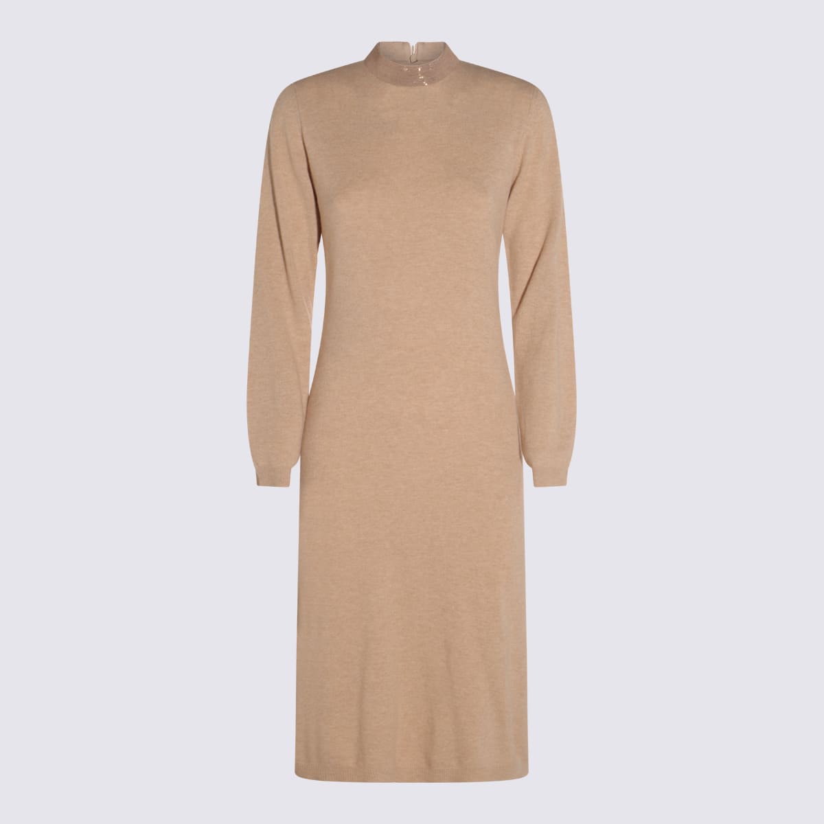 High-neck long-sleeve dress - Neutrals