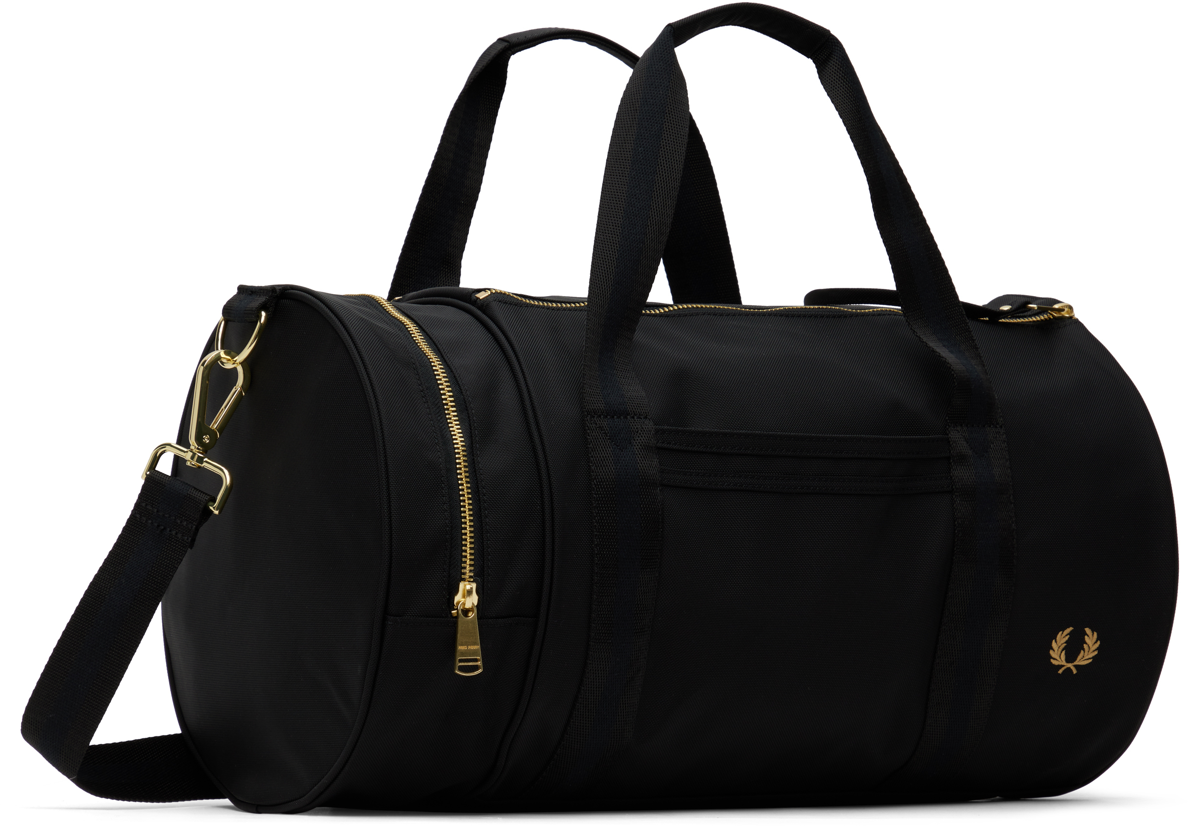 Black Textured Nylon Barrel Duffle Bag