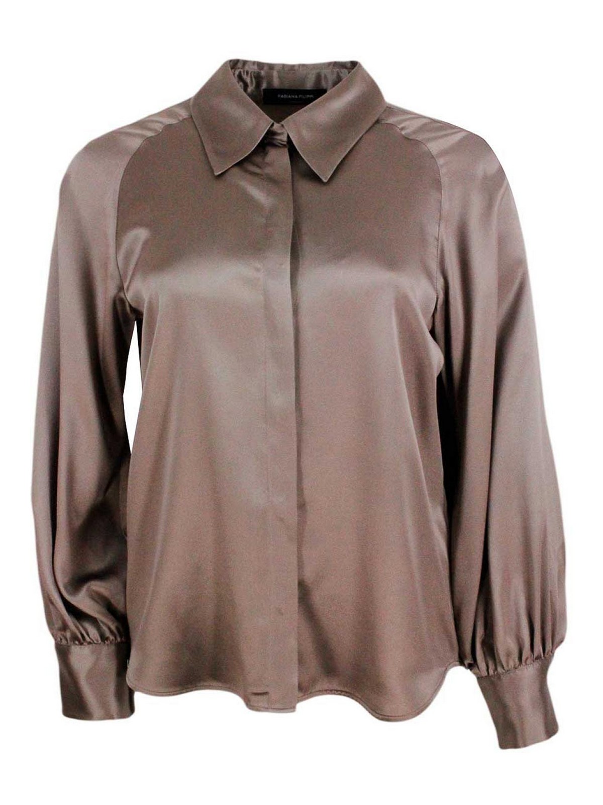 Long-sleeved Stretch Silk Shirt With Button Closure