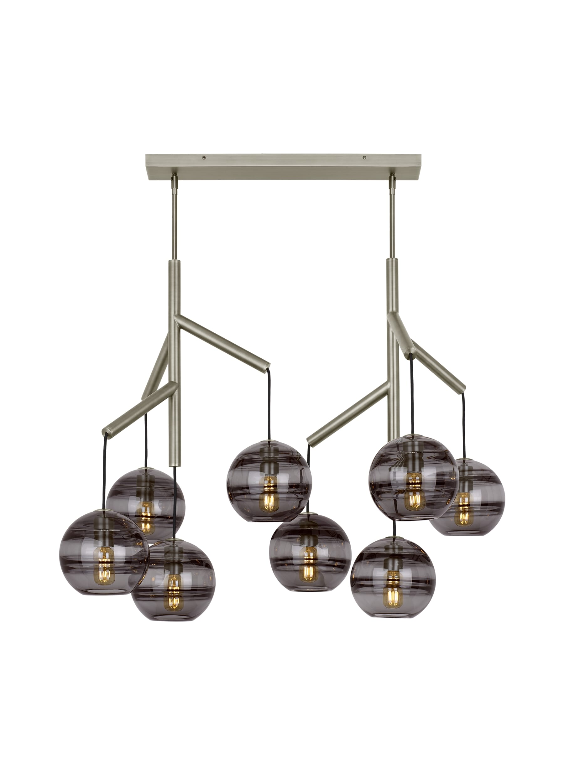 Sedona Contemporary Chandelier in Satin Nickel and Transparent Smoke