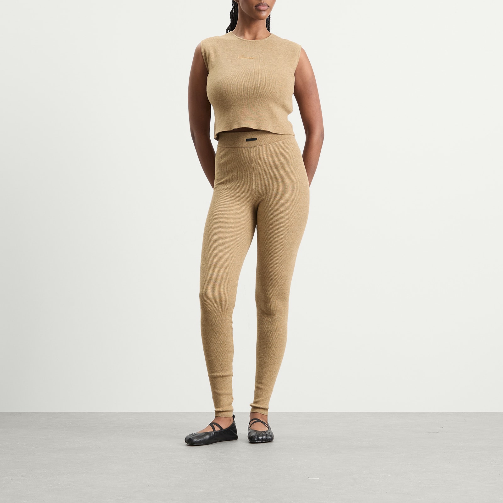 Fear of God ESSENTIALS Rib Knit Legging in Dune. L also in XS, S