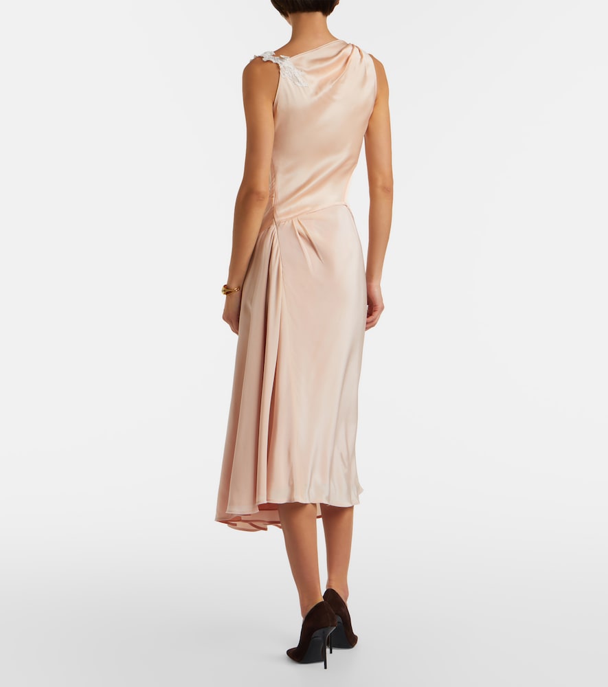 Lace-trimmed crêpe satin midi dress
