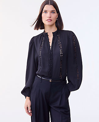 Ann Taylor Lace Trim Blouse