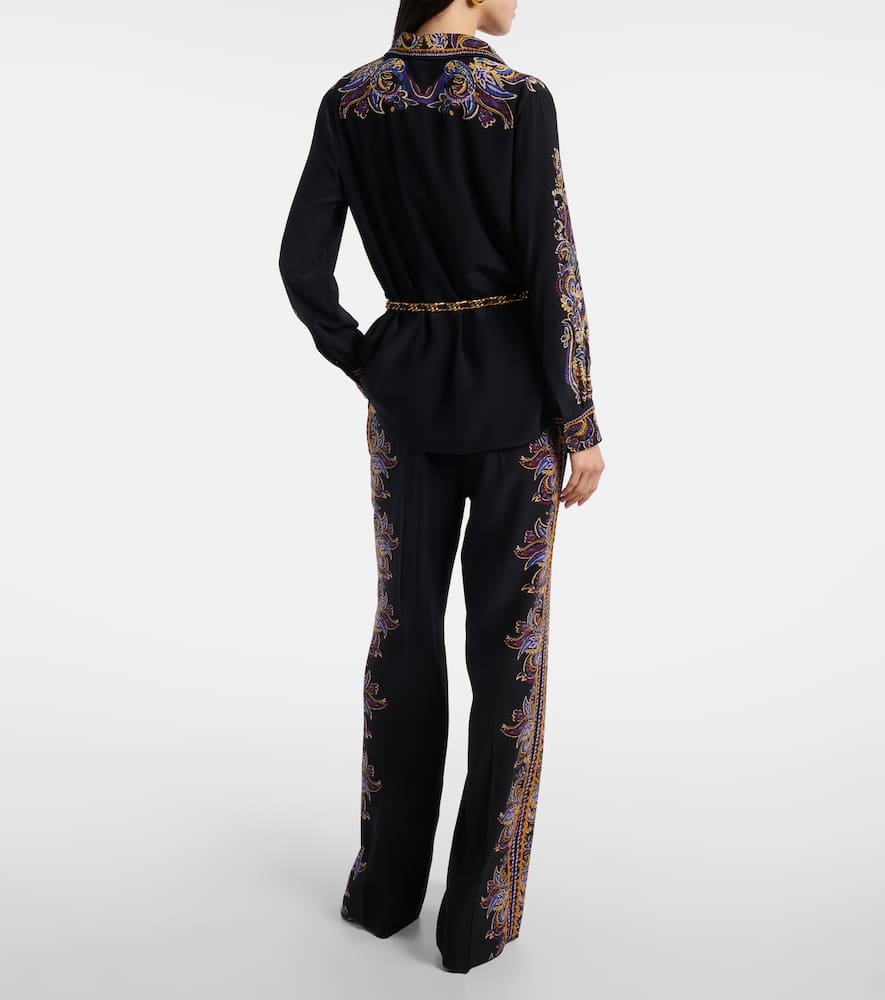 Paisley silk wide-leg pants