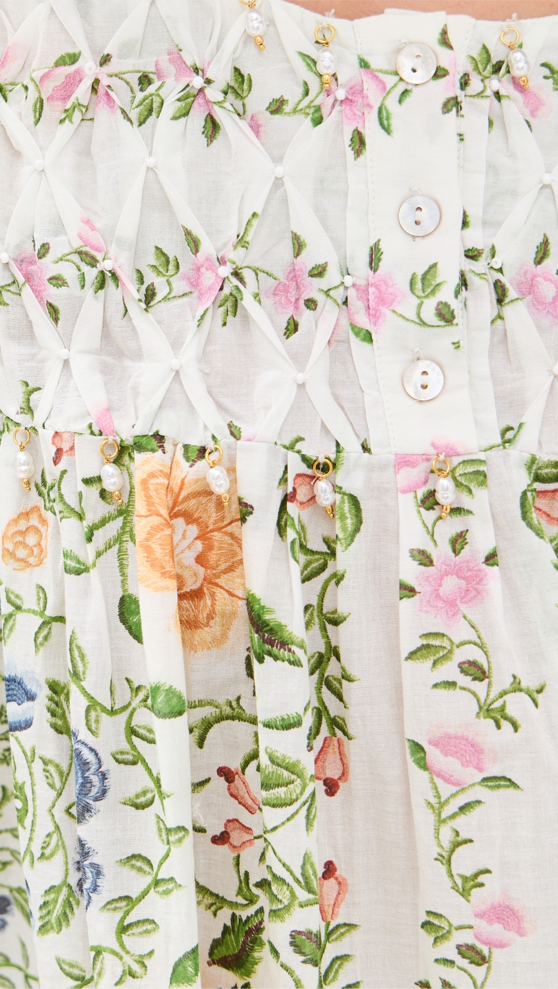 FARM Rio Scoop Neck Short Sleeve Blouse Folk Floral Off-White