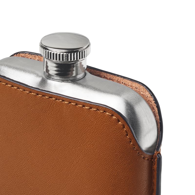 5oz Hip Flask with Leather Pouch in Smooth Tan