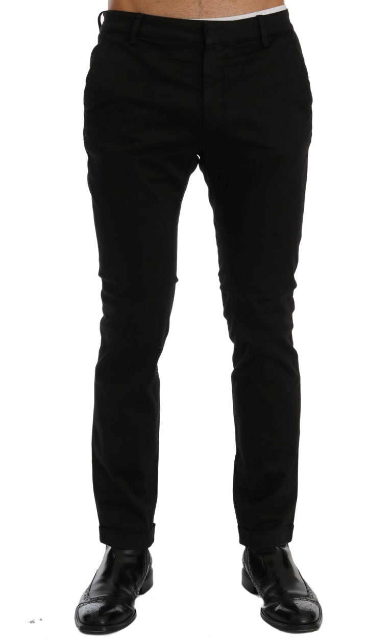 Slim Fit Cotton Stretch Trousers — Black