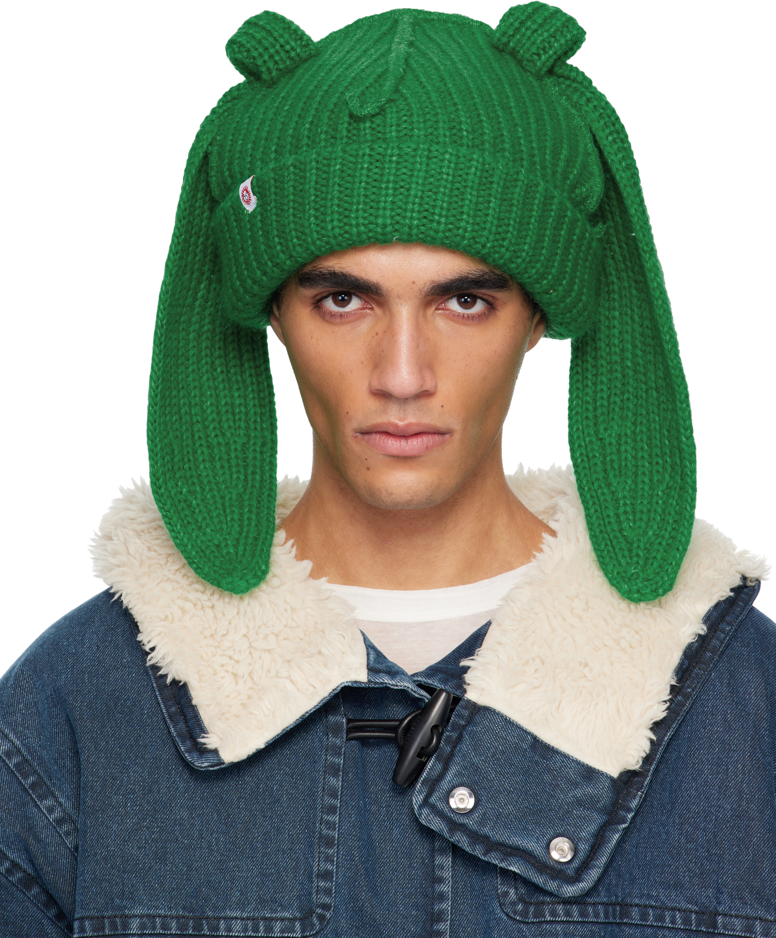 Green Mohair Chunky Rabbit Beanie