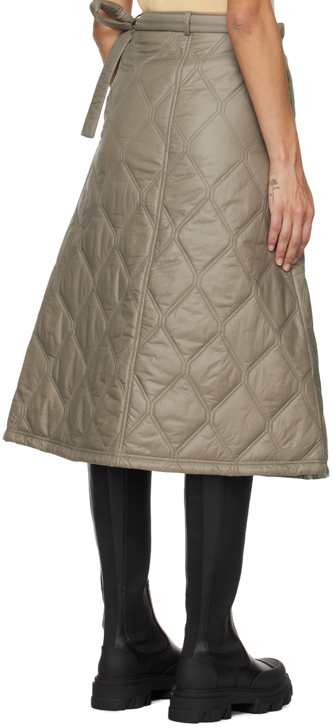 GANNI Brown Quilted Midi Skirt
