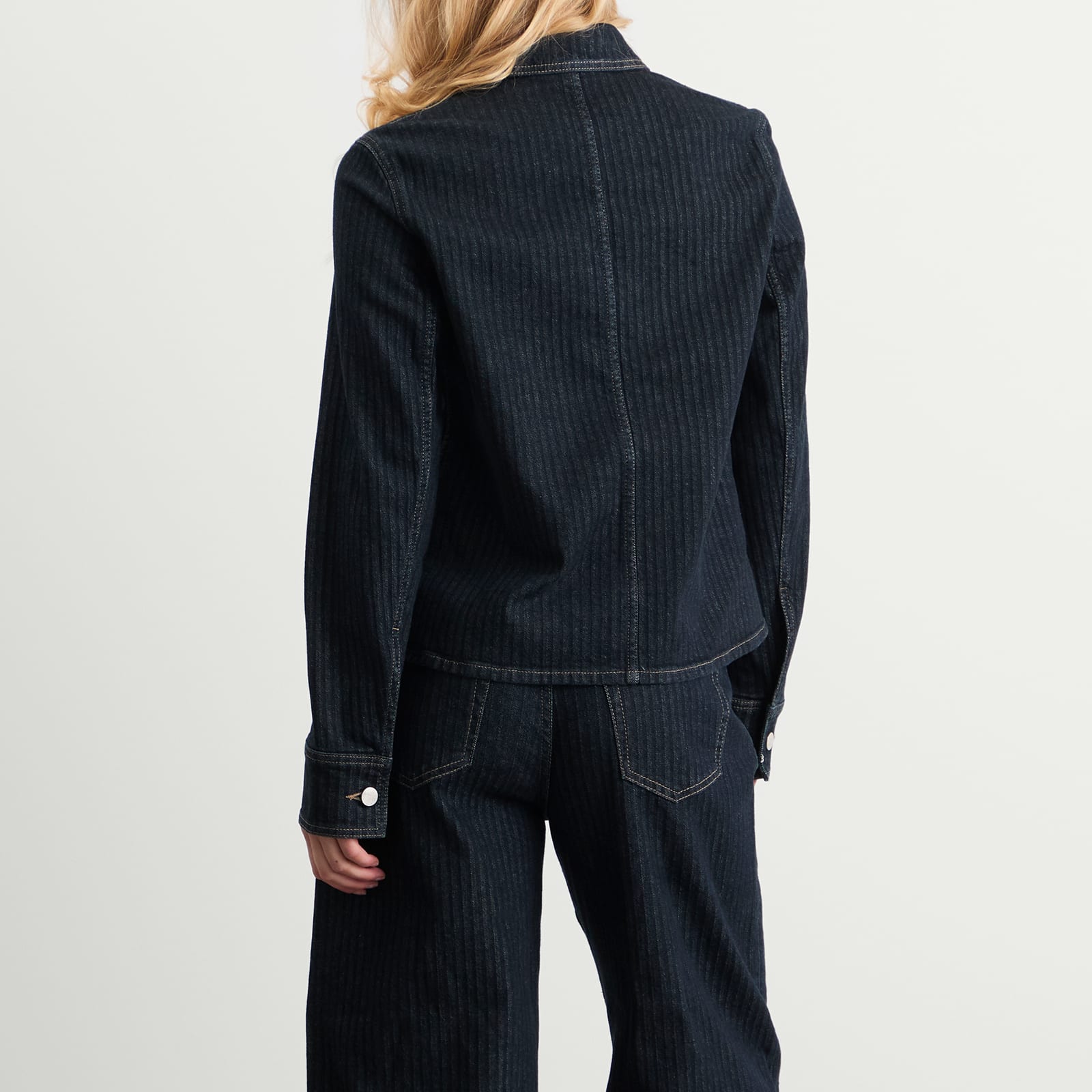 Women's Striped Denim Jacket Dark Blue