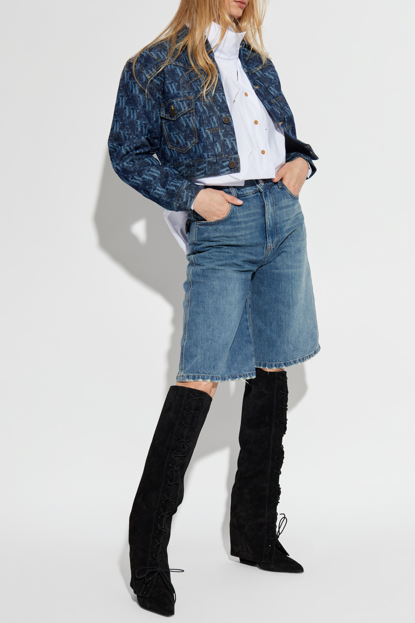 Denim Jacket With Monogram, Women's, Navy Blue