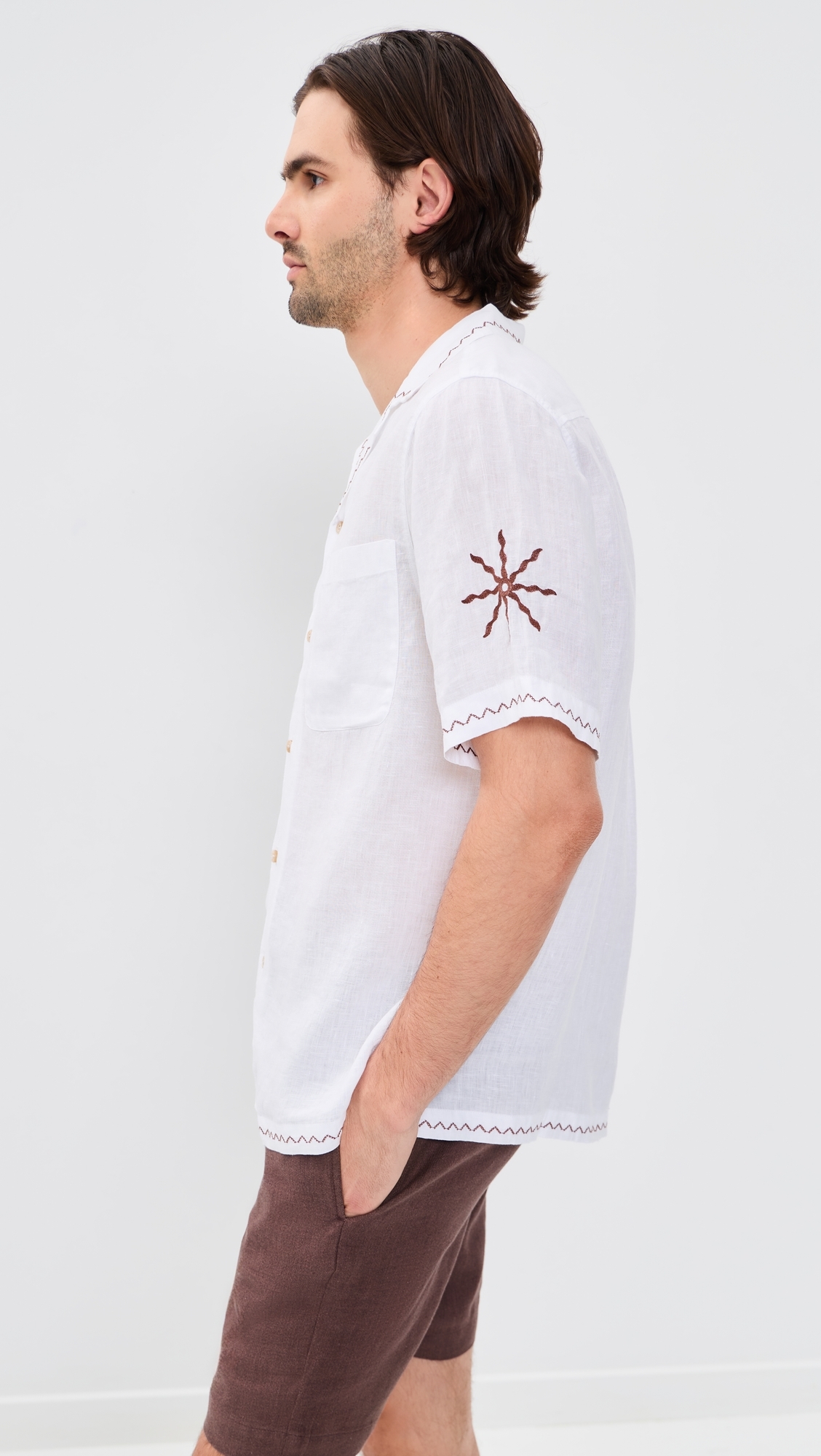 Alves Linen Sol E Mar Embroidery Shirt White