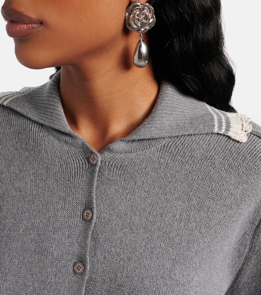 Crochet-trimmed cotton and cashmere polo sweater