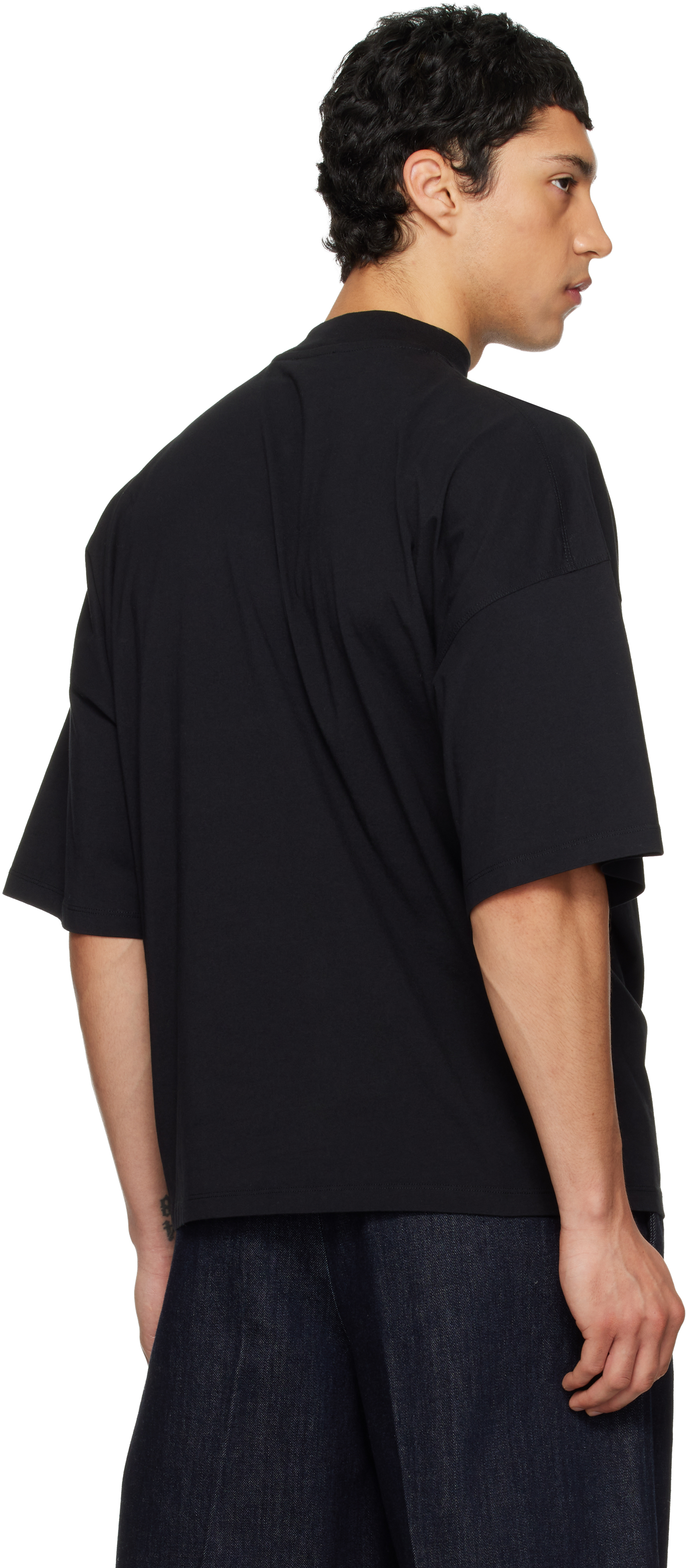 Black Cotton Mock-Neck T-shirt