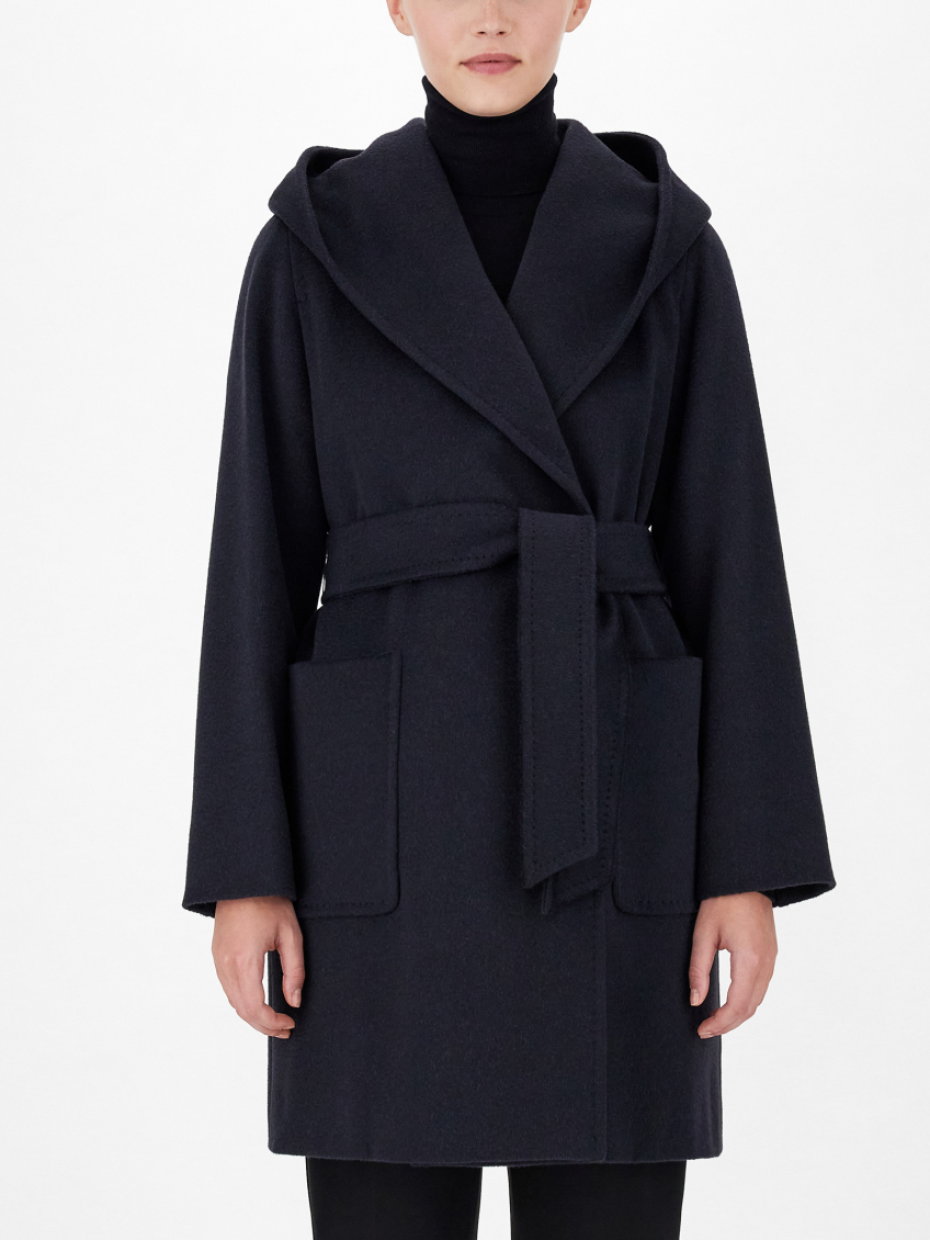 Navy Blue Rialto Camel Wool Robe Coat