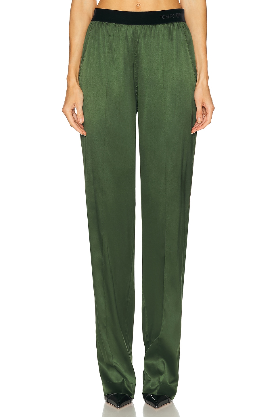 TOM FORD Stretch Silk Satin Pyjama Pant in Moss Green - Dark Green. M also in