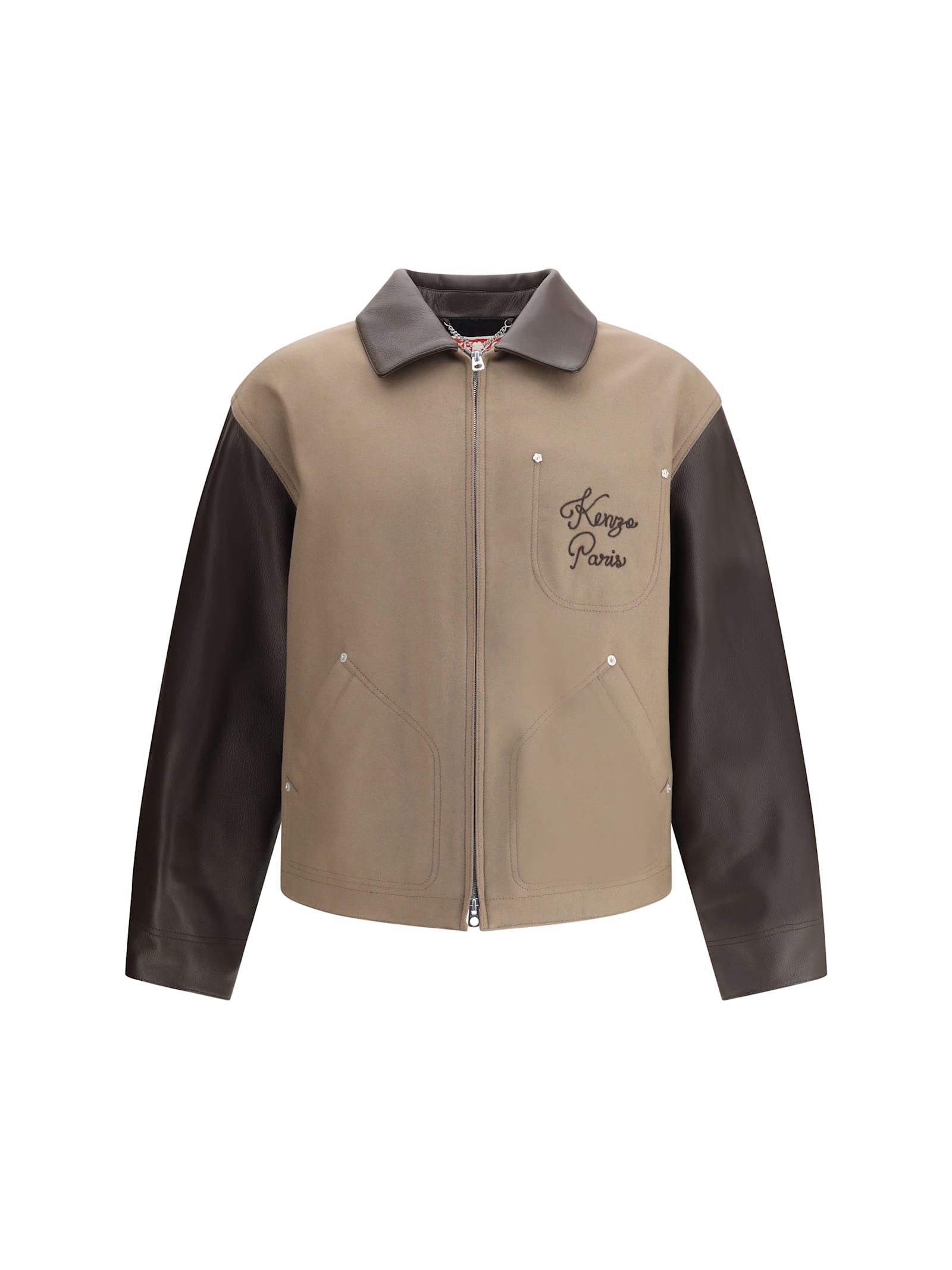 Leather-sleeved Embroidered Jacket