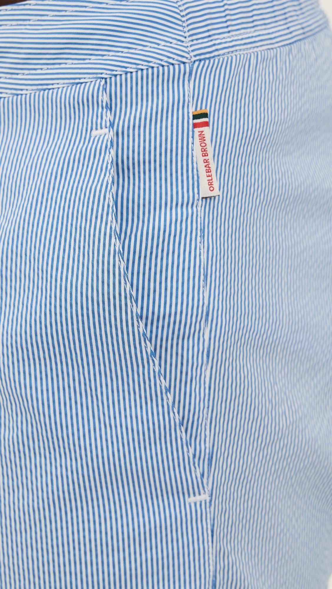 Orlebar Brown Bulldog Drawcord Seersucker Stripe Swim Shorts 6.25 Wave Blue