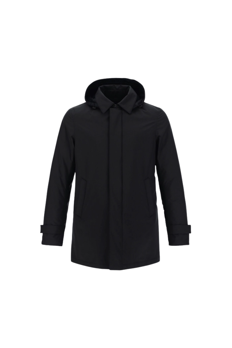 Hooded Technical Coat — Black
