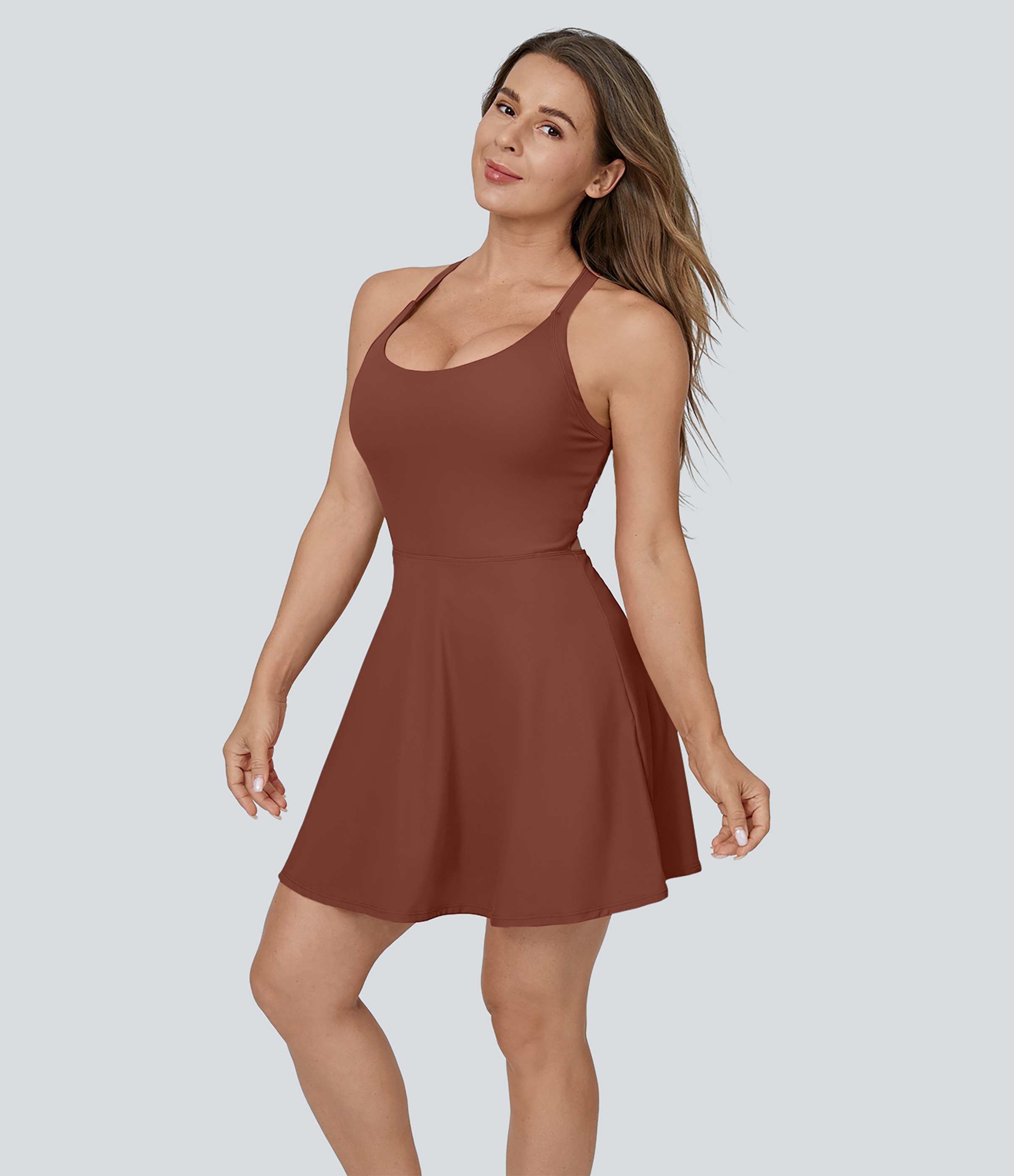 Flare Mini Dance Active Dress D-F Cups Workout Dress - Sequoia