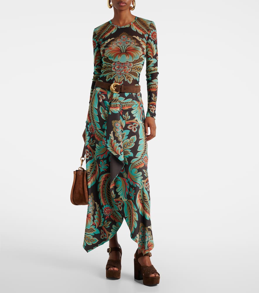 Floral asymmetric wrap skirt