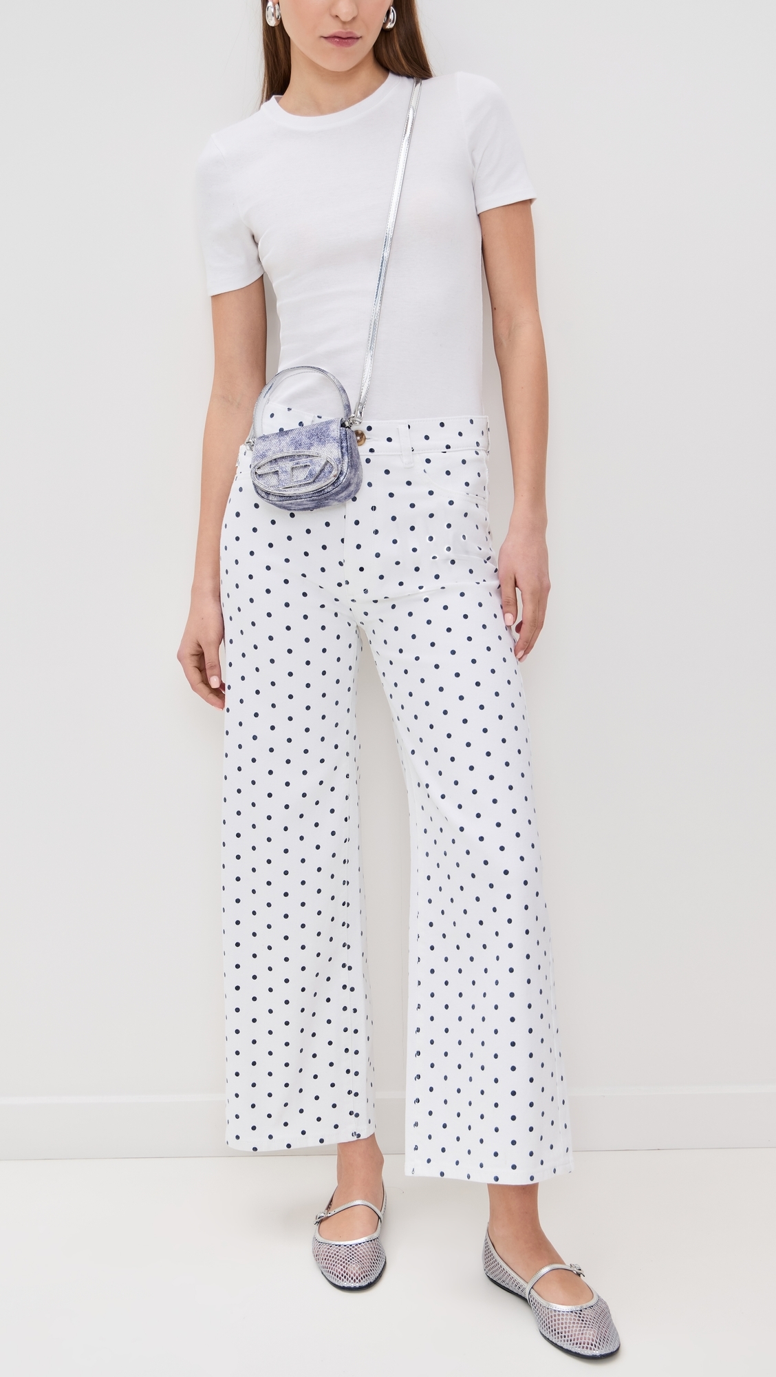 Hepburn Wide Leg High Rise Ankle Jeans Marine Dots