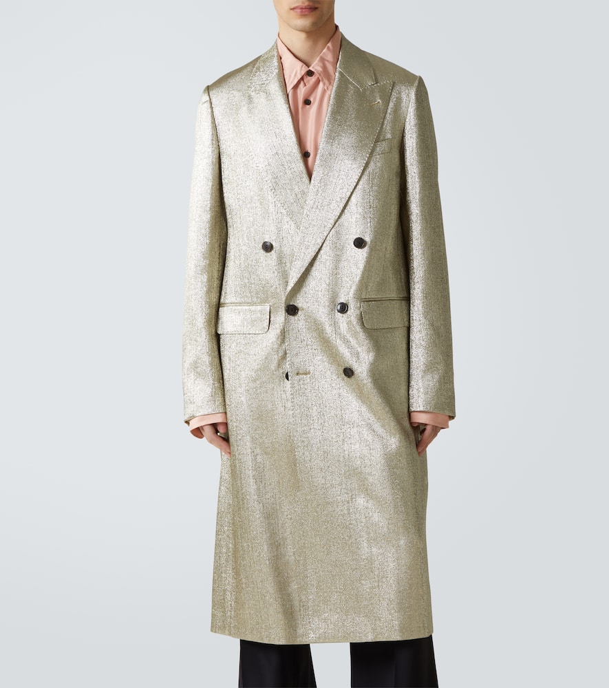 Double-breasted lamé coat