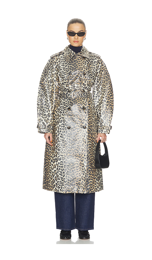 Ganni Laminated Canvas Trenchcoat in Brown. 34. Also