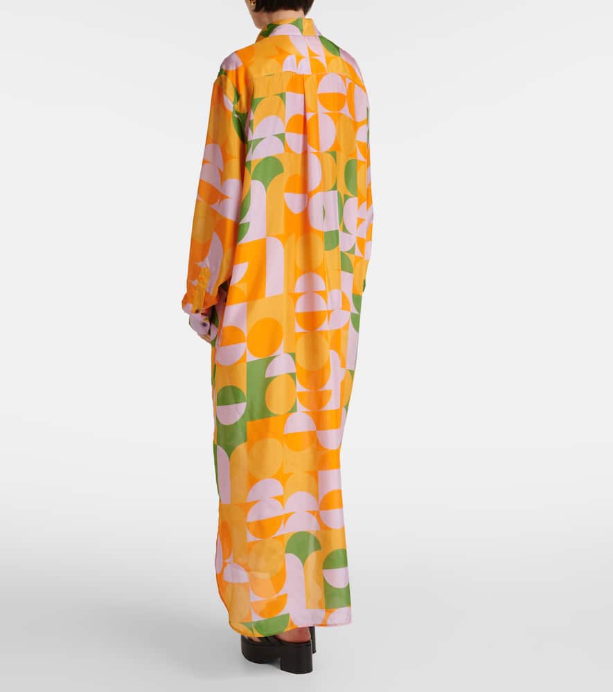 Printed silk pongee shirt dress