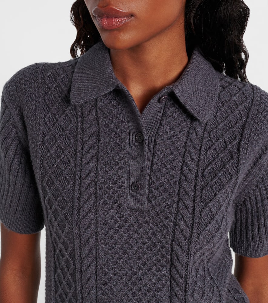 Cable-knit wool and cotton-blend polo shirt