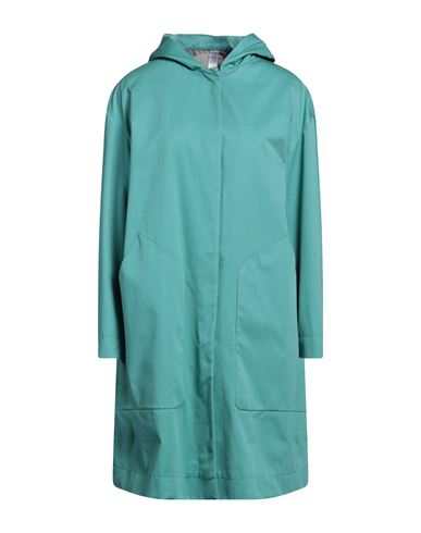 Hevò Woman Overcoat & Trench Coat Turquoise Size 6 Cotton