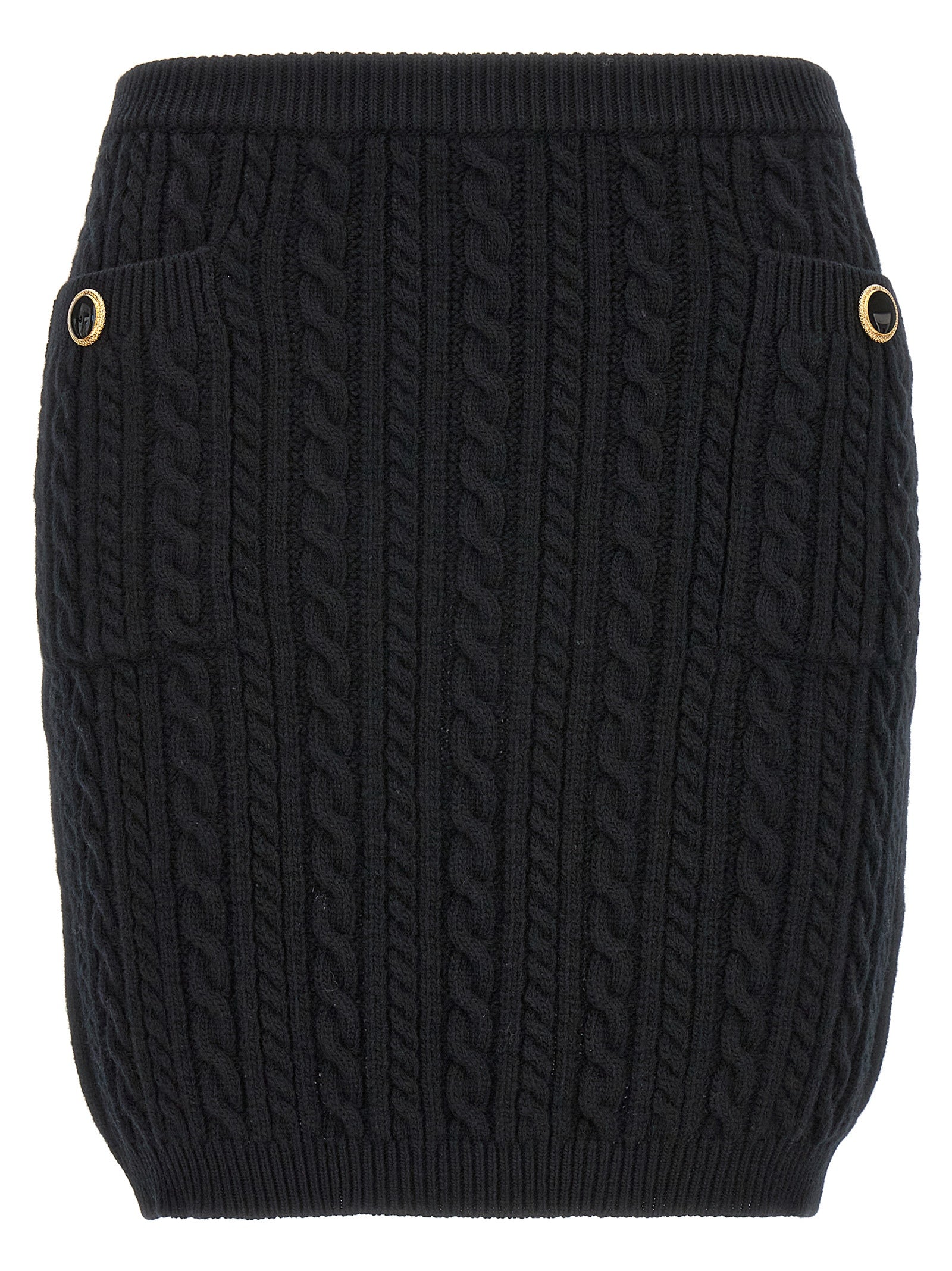 Cable-Knit Wool Skirt — Black