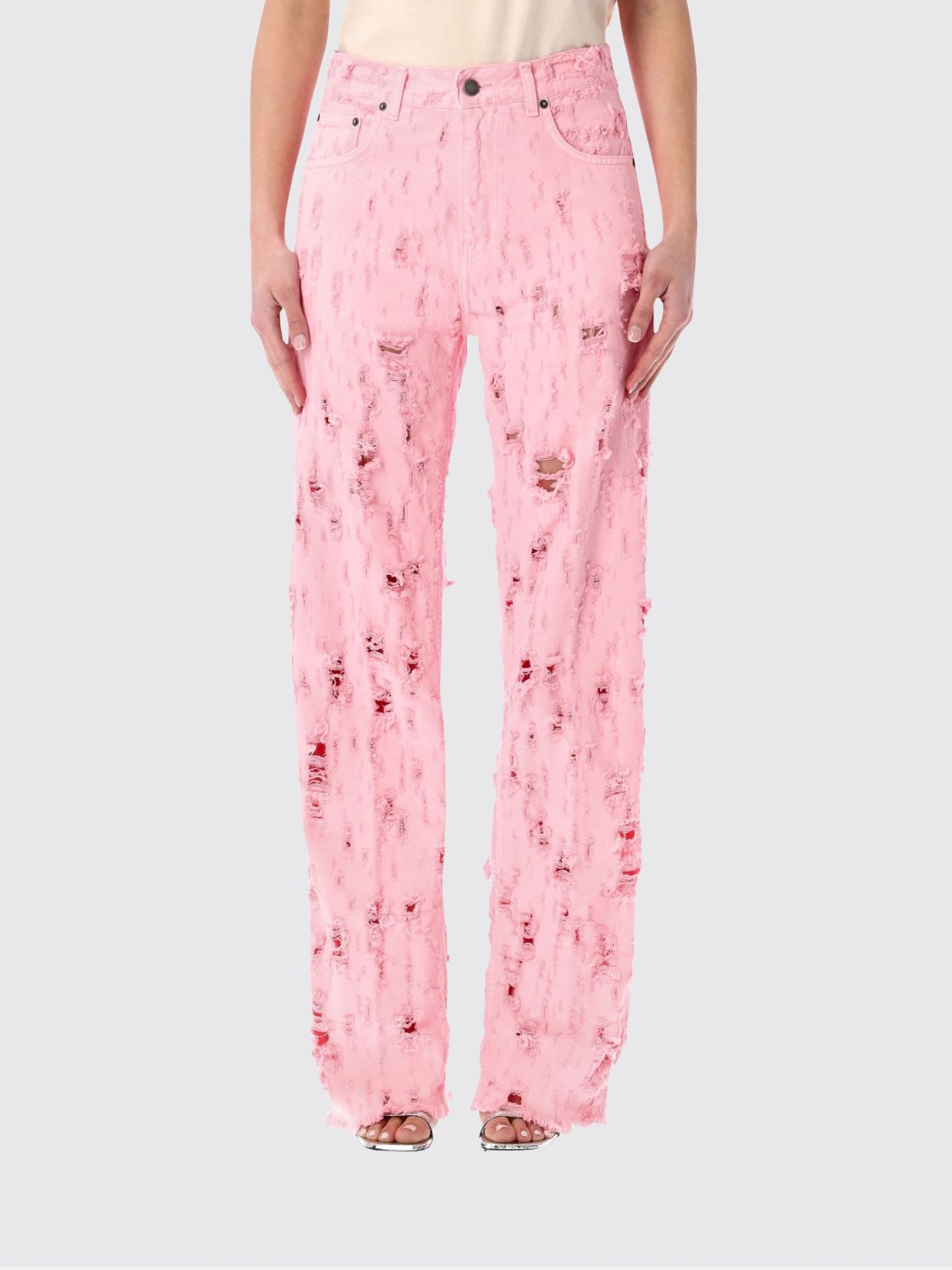 Bonnie Bull Destroyed Mid Rise Loose Jeans in Flamingo