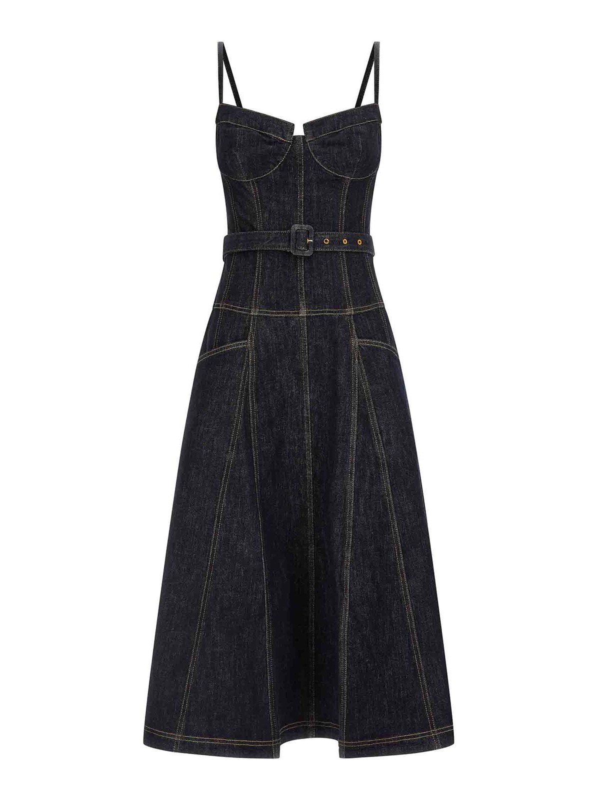 Indigo Denim Flared Midi Dress