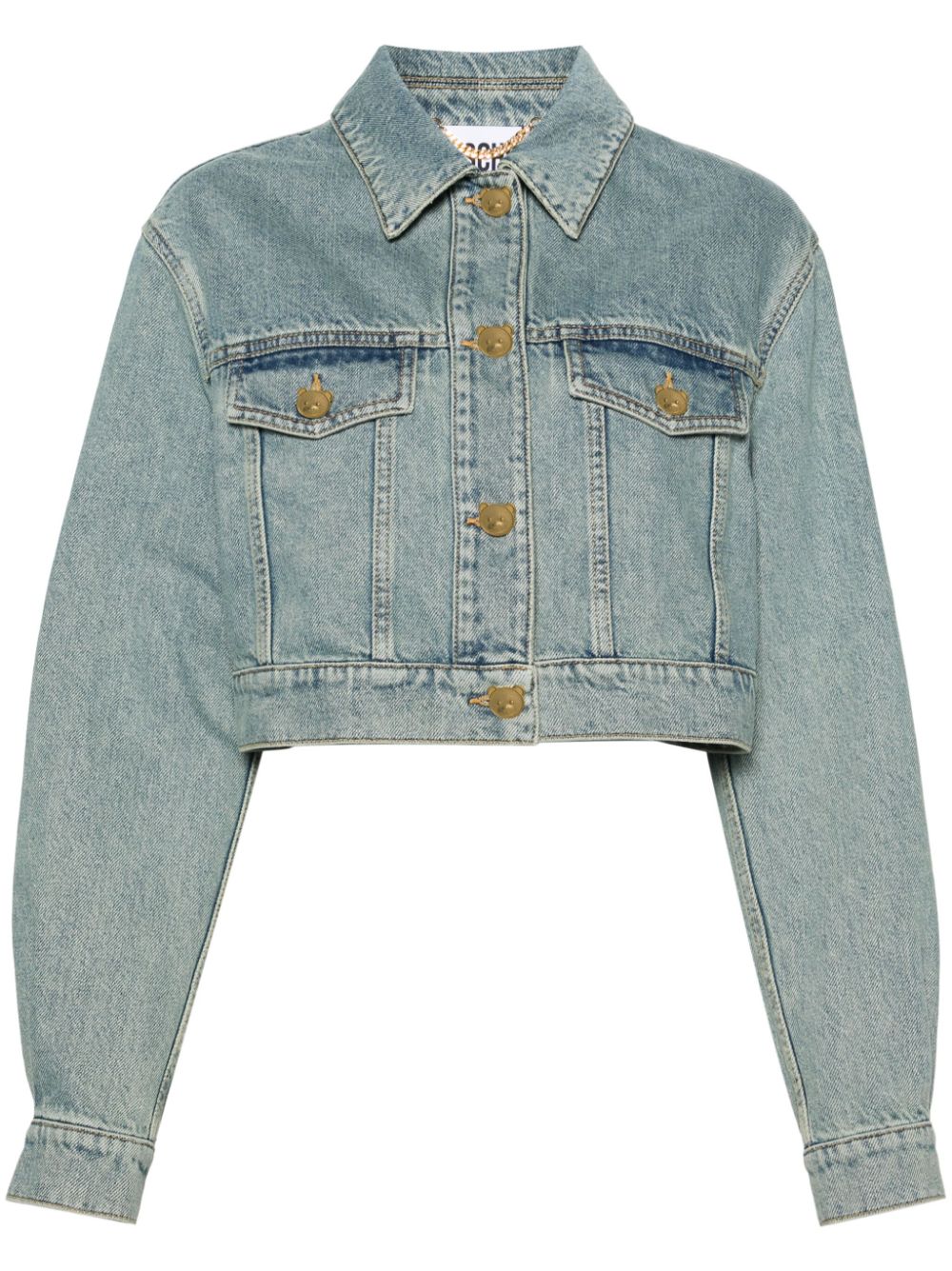 Teddy Bear-buttons cropped denim jacket - Blue