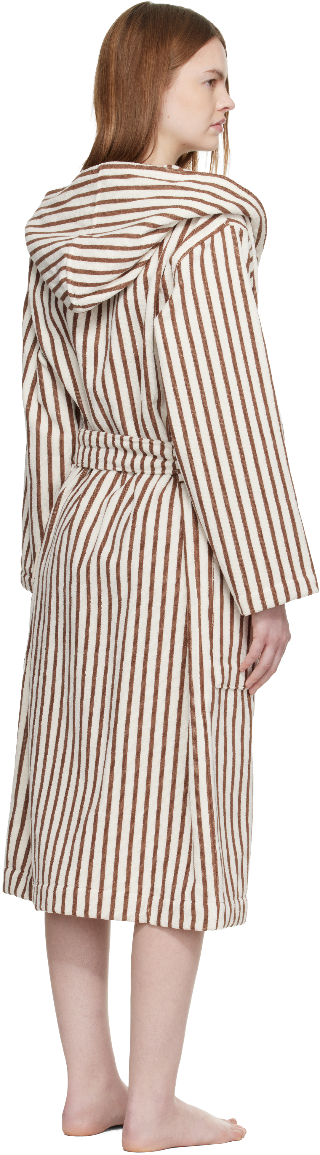 Off White & Brown Terry Hooded Bathrobe