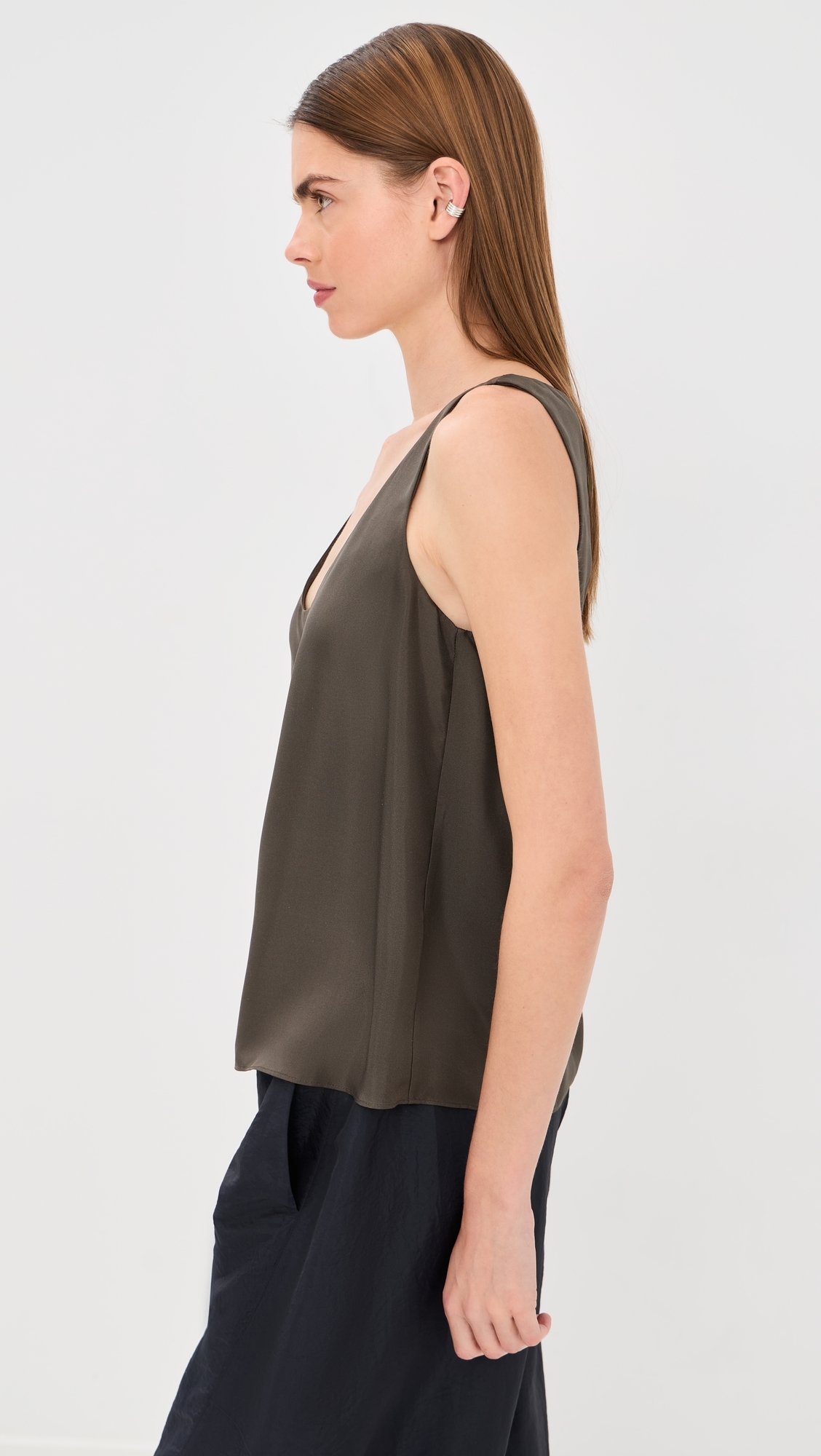 Silk Scoop Neck Top Earth