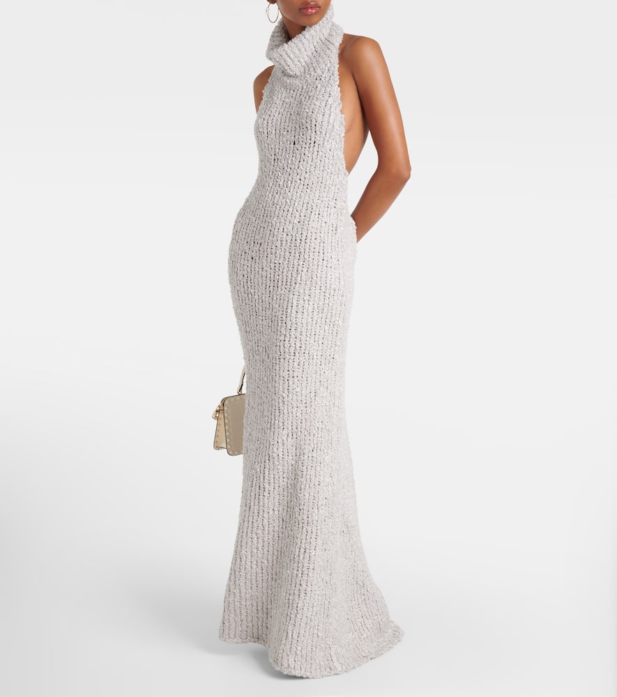 Turtleneck silk bouclé maxi dress