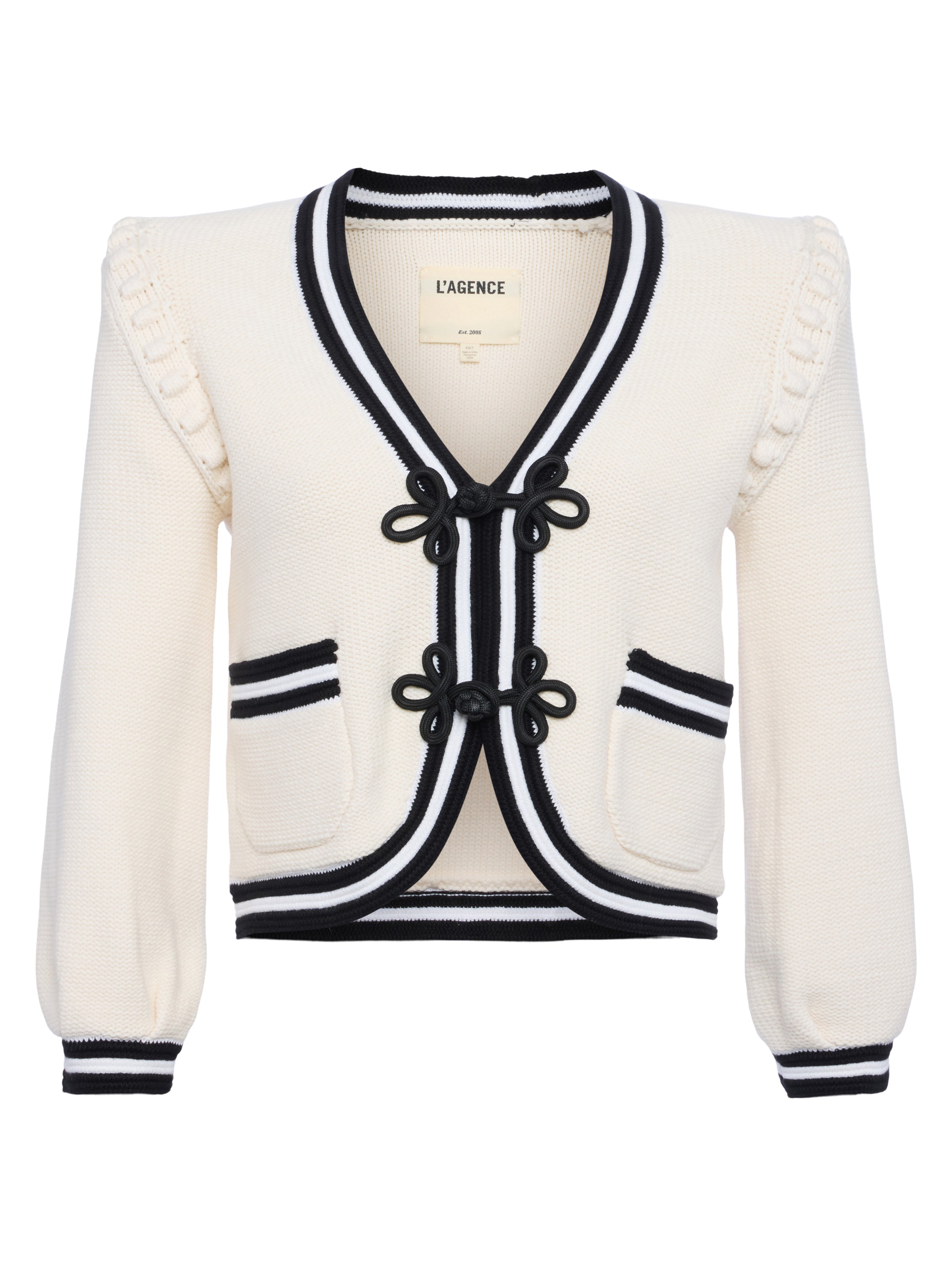 Kaito Cropped Cardigan In Ivory/Black