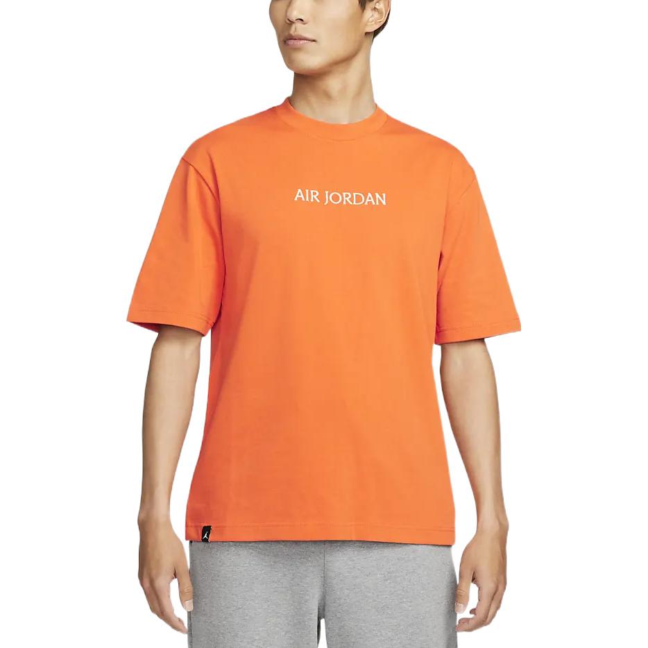 Men's Air Solid Color Alphabet Logo Round Neck Short Sleeve Orange T-Shirt