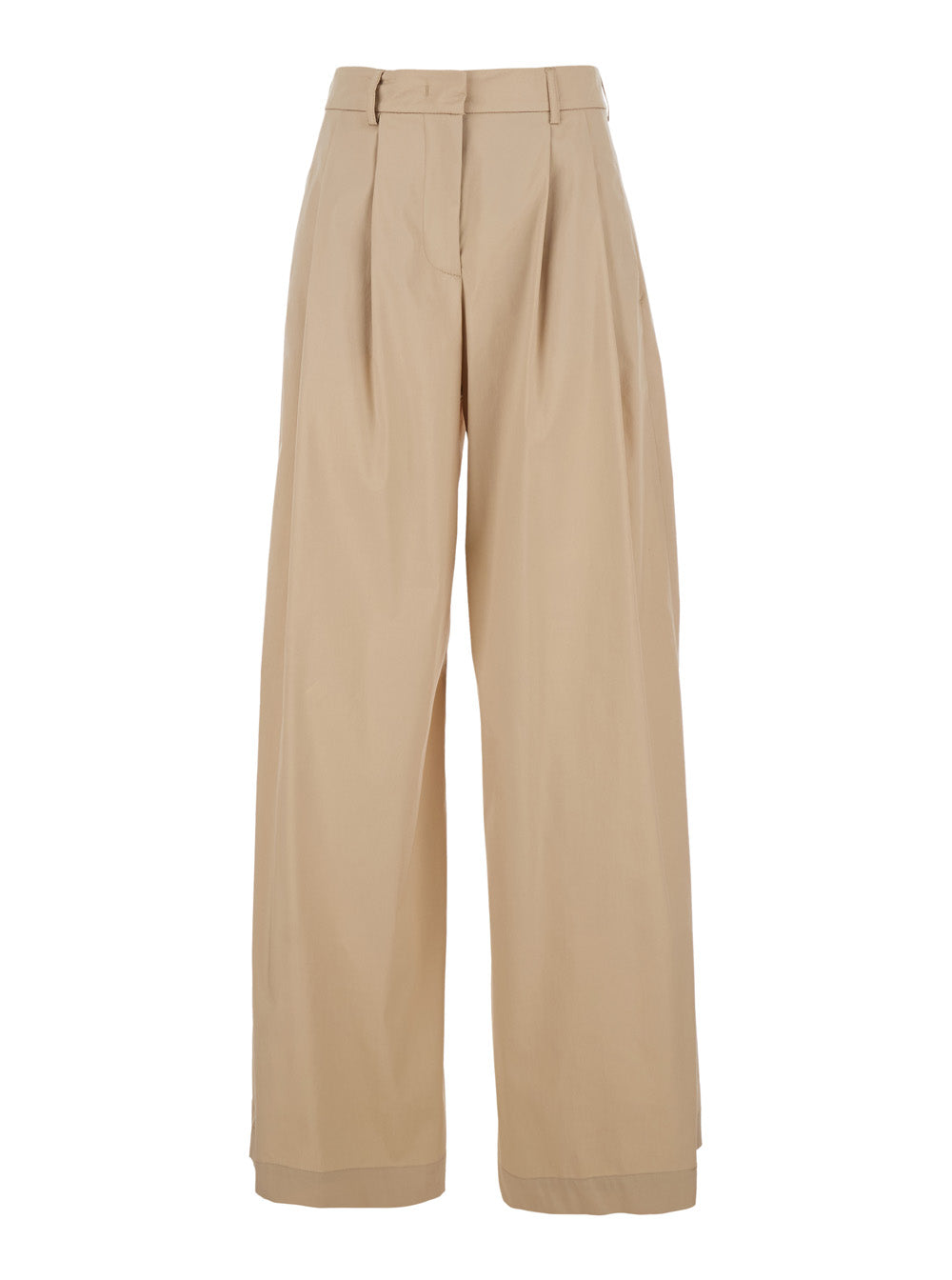 Wide-Leg Cotton Trousers — Beige