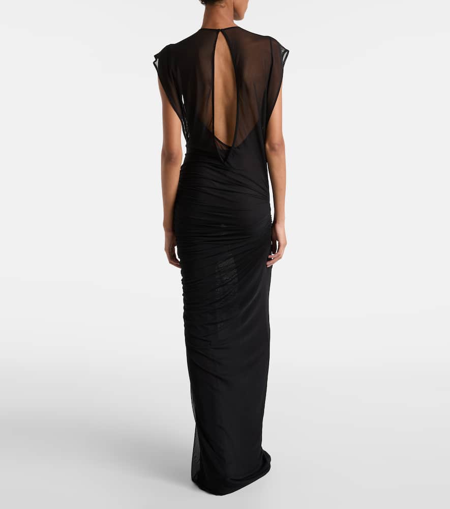 Logo sequined mesh maxi dress