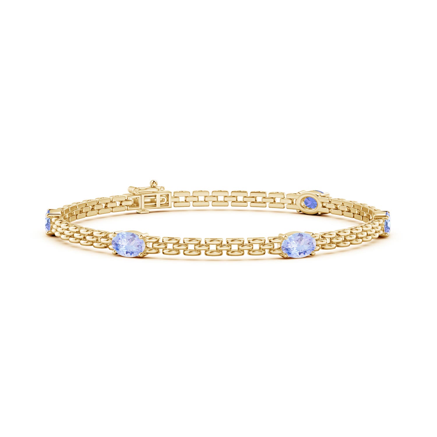 Angara 2.5 Carats Five Stone Oval Tanzanite Station Link Bracelet in 14K Yellow Gold