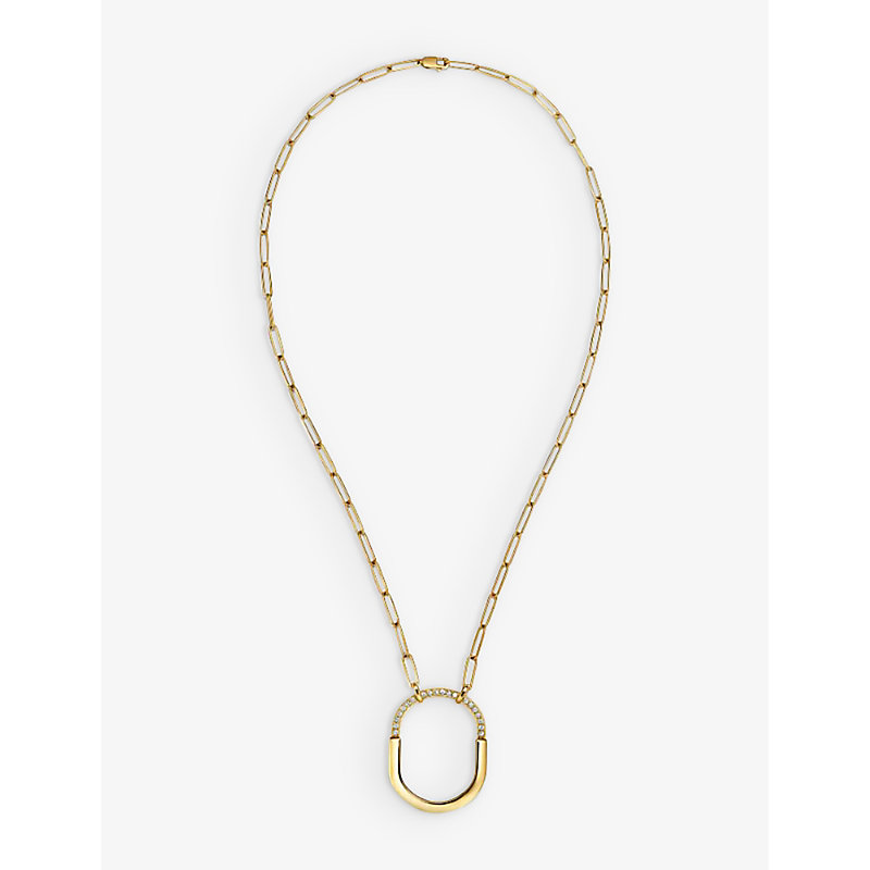 Womens Yellow Gold Tiffany Lock 18ct Yellow-gold and 0.43ct Round-brilliant Diamond Pendant Necklace 51cm