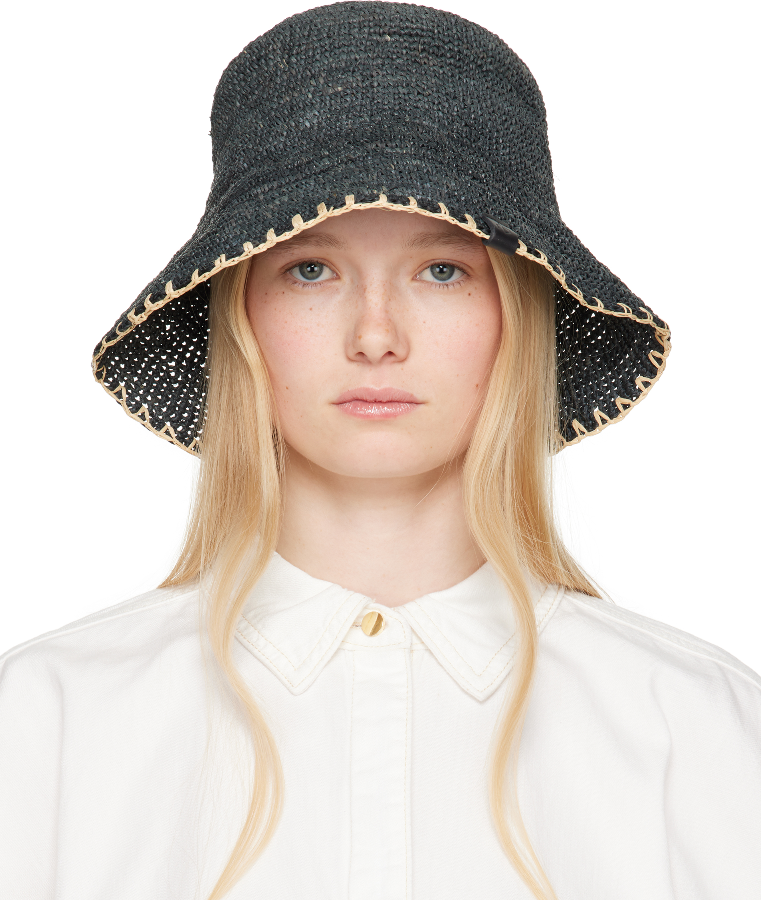 Rag & bone Black Jade Rollable Raffia Bucket Hat