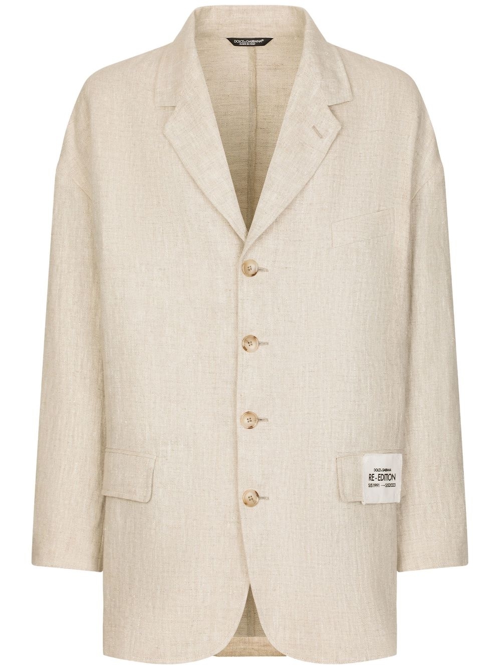 Logo-patch single-breasted blazer - Neutrals