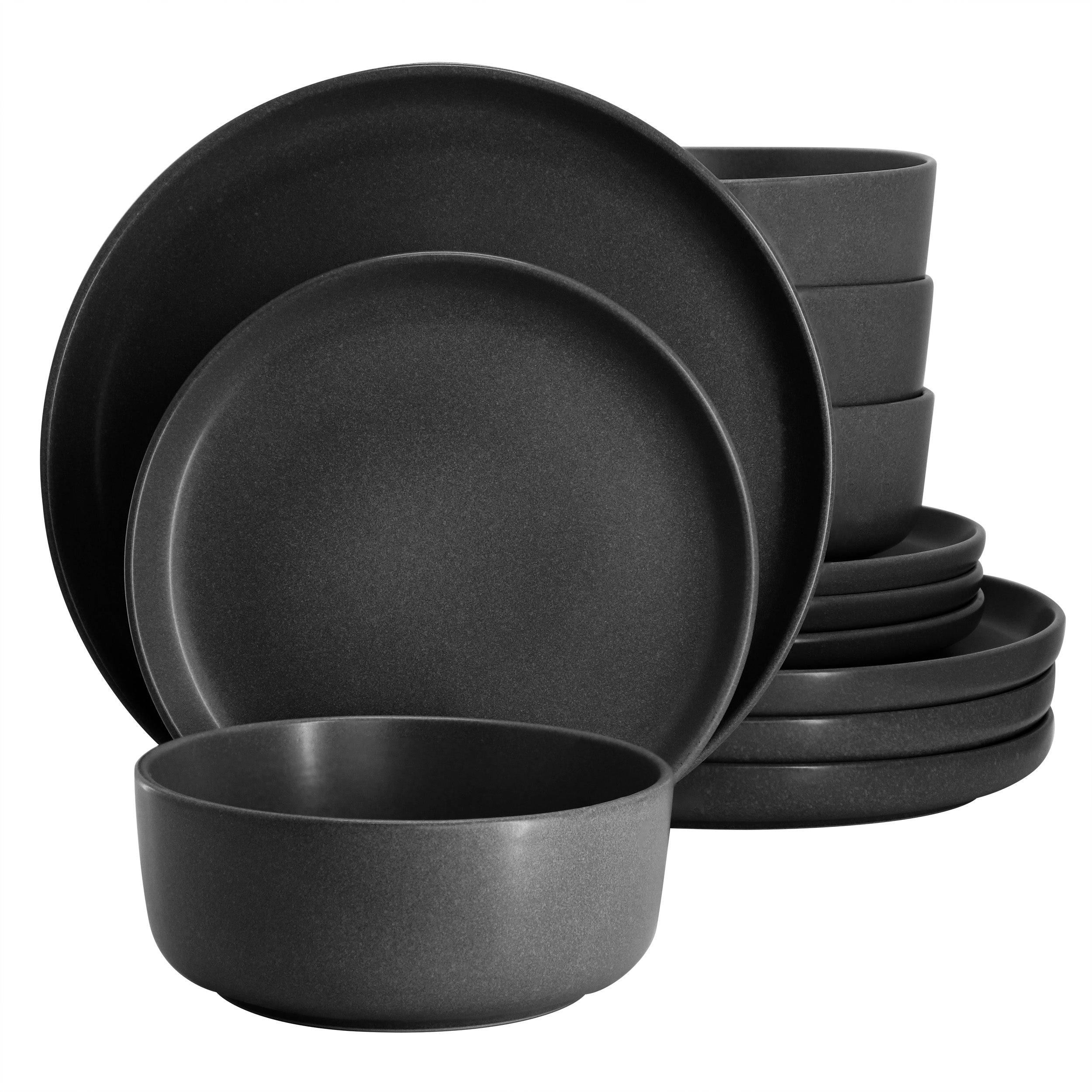 Bryant Park 12 Piece Reactive Stoneware Dinnerware Set in Black