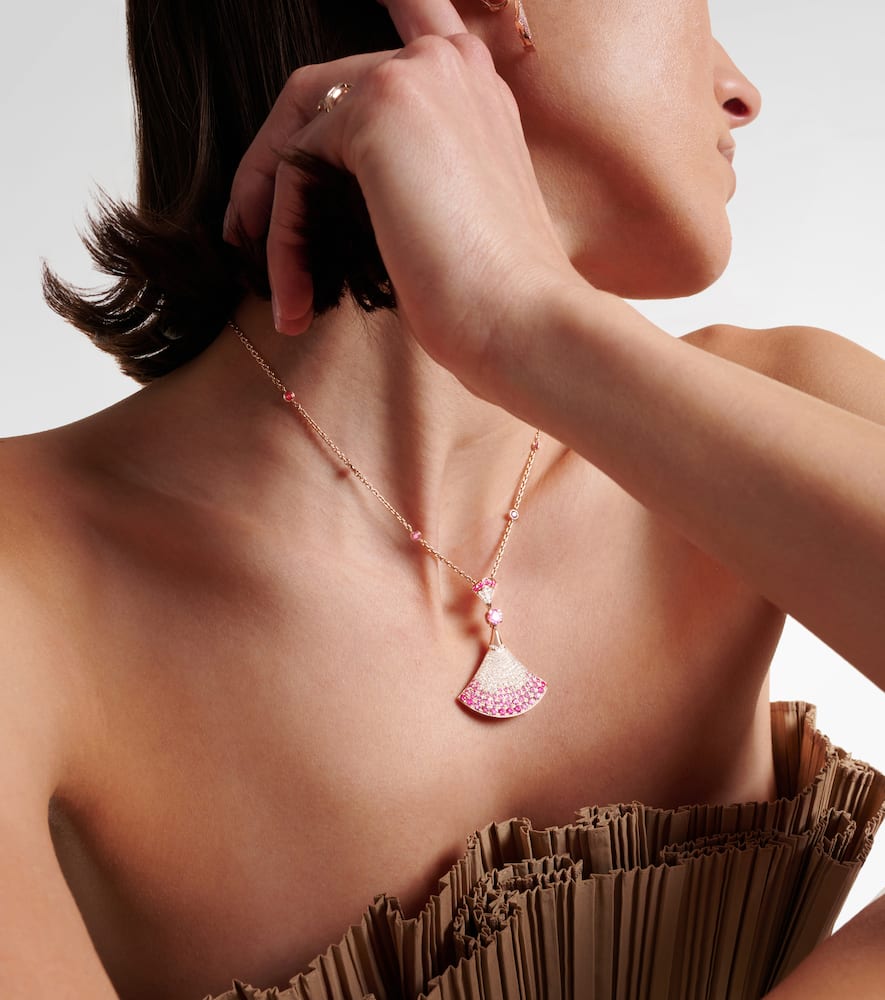 Bvlgari Divas' Dream 18kt rose gold pendant necklace with diamonds, sapphires, and rubies