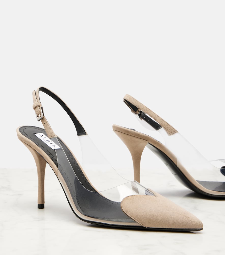 Alaïa Caur 90 suede and PVC slingback pumps
