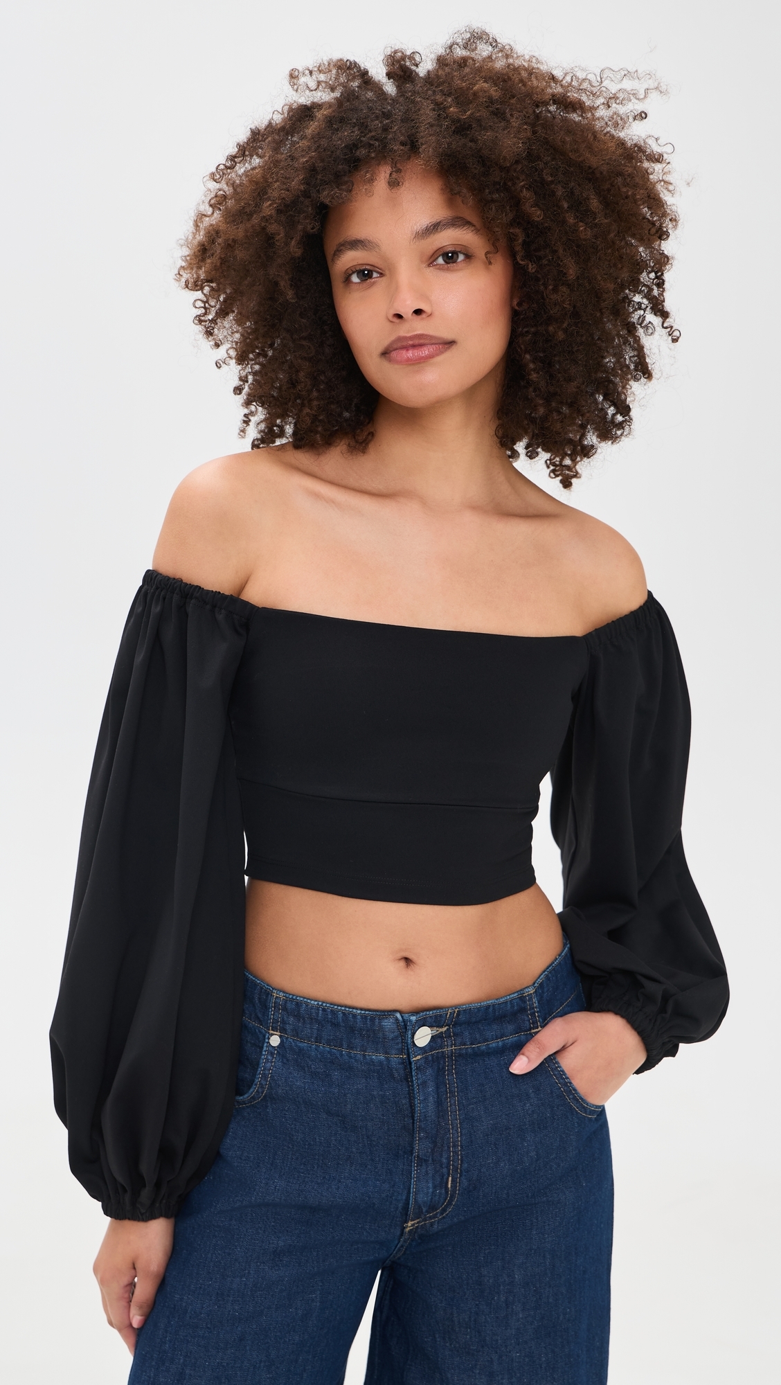 Off Shoulder Puff Top Black